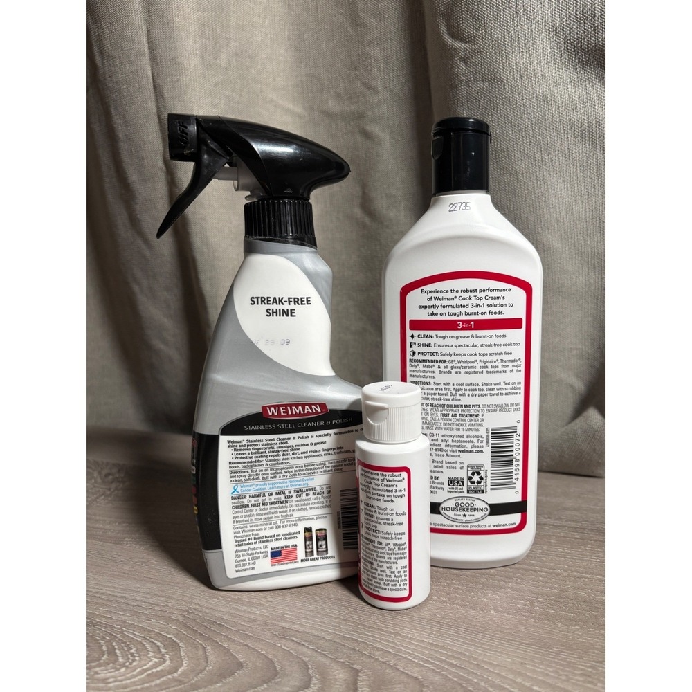 USED Weiman Stainless Steel Cleaner & Cook Top Cream 3Piece Kitchen Cleaning LOT - Picture 2 of 4